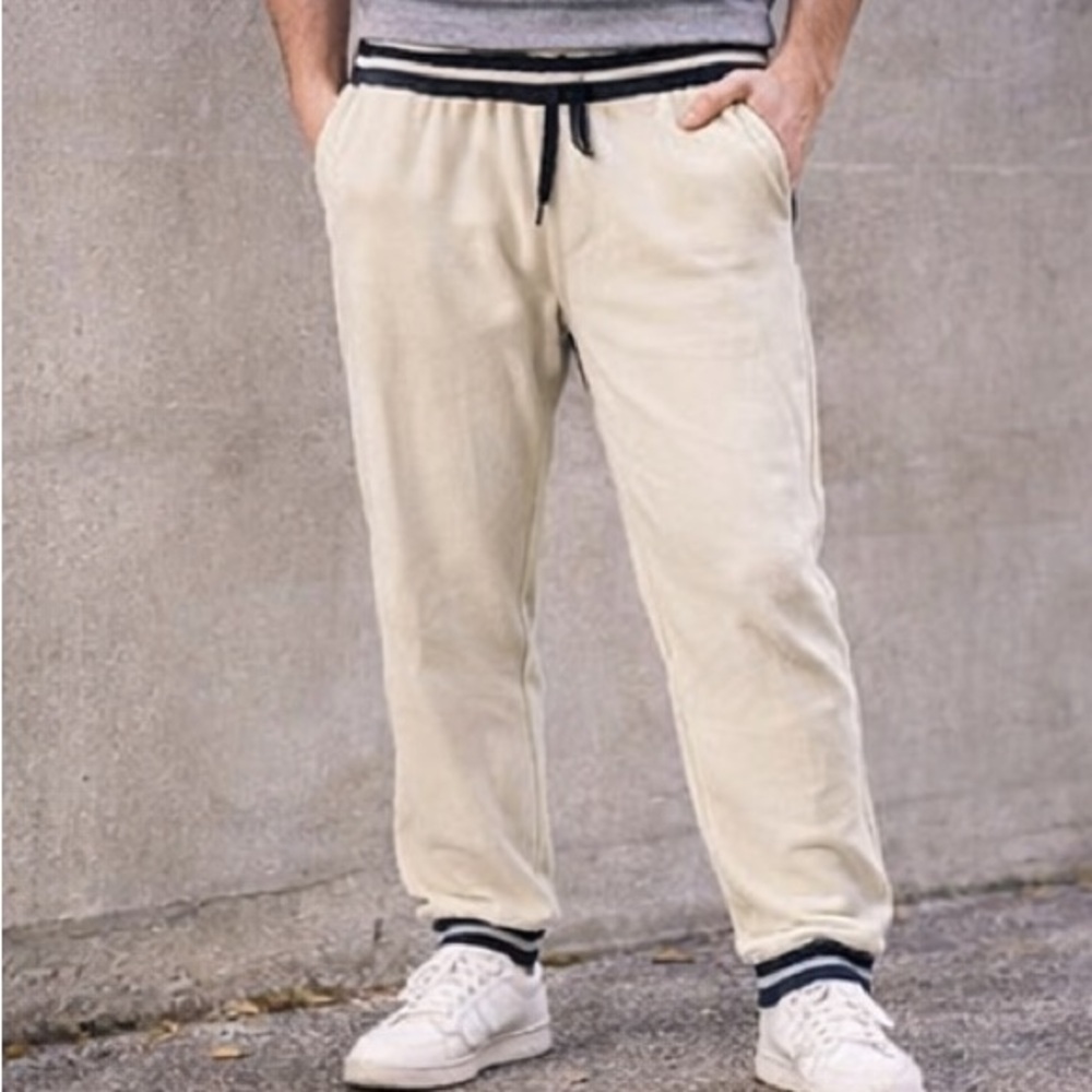 Cream Fleece Jogger Pants Striped Waist Cuffed Sweatpants Size Medium by Therapy